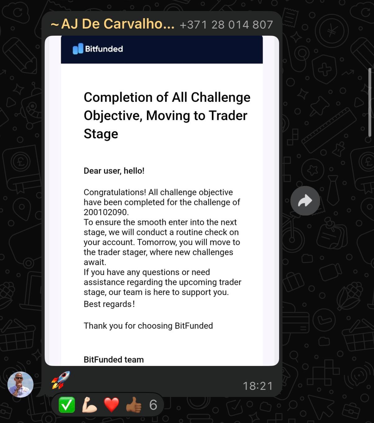 AJ De Carvalho: Completion of all challenge objectives, moving to trader stage